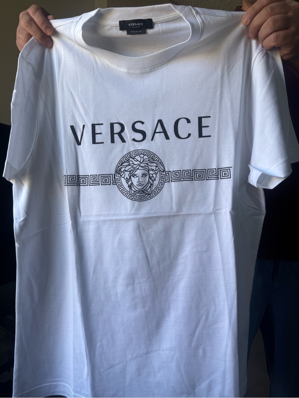 Versace White T-Shirt with Black Logo and Medusa Emblem